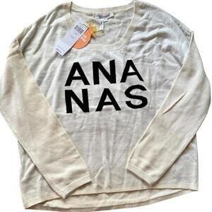 BCBGeneration ANANAS Graphic White Sweater Women’s Pullover Cotton Knit M/L